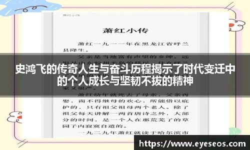 史鸿飞的传奇人生与奋斗历程揭示了时代变迁中的个人成长与坚韧不拔的精神